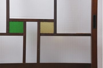 アンティーク建具　和製アンティーク　当時物色ガラス入り!　大正ロマン　モールガラス　色ガラスがレトロなガラス戸1枚(建具、引き戸)(R-038726)