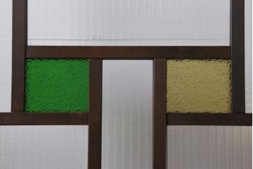 アンティーク建具　和製アンティーク　当時物色ガラス入り!　大正ロマン　モールガラス　色ガラスがレトロなガラス戸1枚(建具、引き戸)(R-038726)