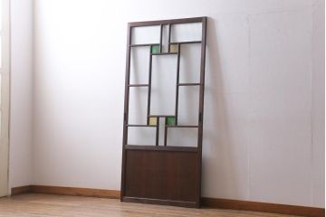アンティーク建具　和製アンティーク　当時物色ガラス入り!　大正ロマン　モールガラス　色ガラスがレトロなガラス戸1枚(建具、引き戸)(R-038726)