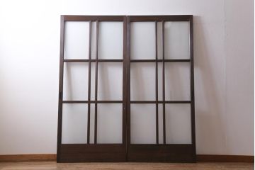 アンティーク建具　和製アンティーク　昭和初期　味のあるレトロな雰囲気を醸し出すガラス戸2枚セット(建具、引き戸)(R-038727)