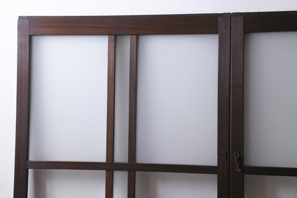 アンティーク建具　和製アンティーク　昭和初期　味のあるレトロな雰囲気を醸し出すガラス戸2枚セット(建具、引き戸)(R-038727)
