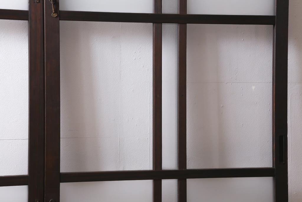 アンティーク建具　和製アンティーク　昭和初期　味のあるレトロな雰囲気を醸し出すガラス戸2枚セット(建具、引き戸)(R-038727)