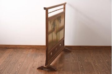 ビンテージ家具　和製ビンテージ　竹に雀　透かし彫りが入った上品な衝立(パーテーション、仕切り)(R-038776)