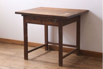 レトロ家具　昭和レトロ　昭和初期　味のある素朴な風合いのデスク(机、在宅ワーク、在宅用ワークデスク)(R-038777)