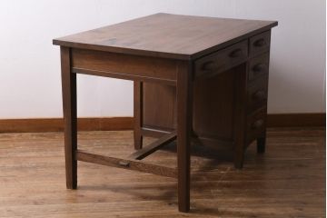 アンティーク家具　上手物!　ナラ材　テーパー脚　レトロな片袖デスク(片袖机、在宅ワーク、在宅用ワークデスク)(R-038787)