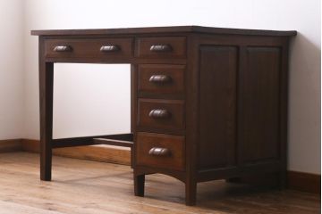 アンティーク家具　上手物!　ナラ材　テーパー脚　レトロな片袖デスク(片袖机、在宅ワーク、在宅用ワークデスク)(R-038787)