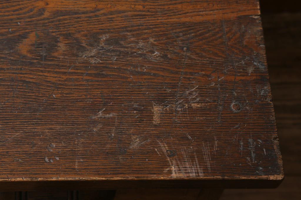 アンティーク家具　上手物!　ナラ材　テーパー脚　レトロな片袖デスク(片袖机、在宅ワーク、在宅用ワークデスク)(R-038787)