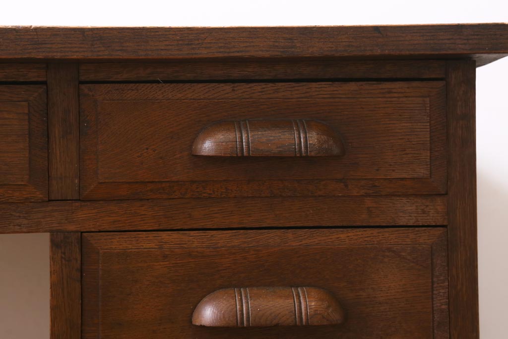 アンティーク家具　上手物!　ナラ材　テーパー脚　レトロな片袖デスク(片袖机、在宅ワーク、在宅用ワークデスク)(R-038787)