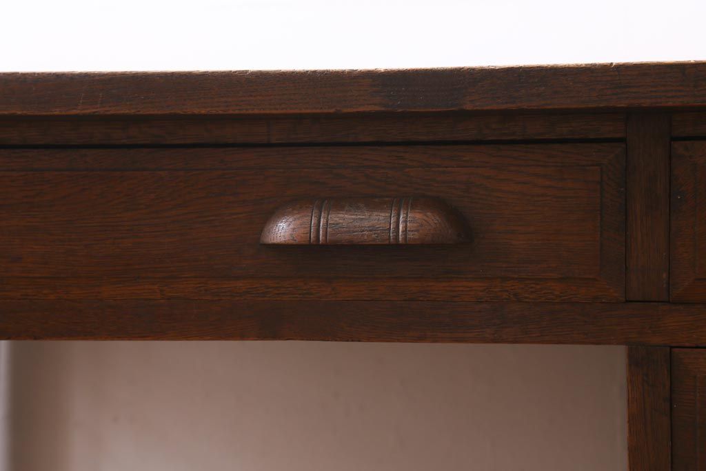 アンティーク家具　上手物!　ナラ材　テーパー脚　レトロな片袖デスク(片袖机、在宅ワーク、在宅用ワークデスク)(R-038787)