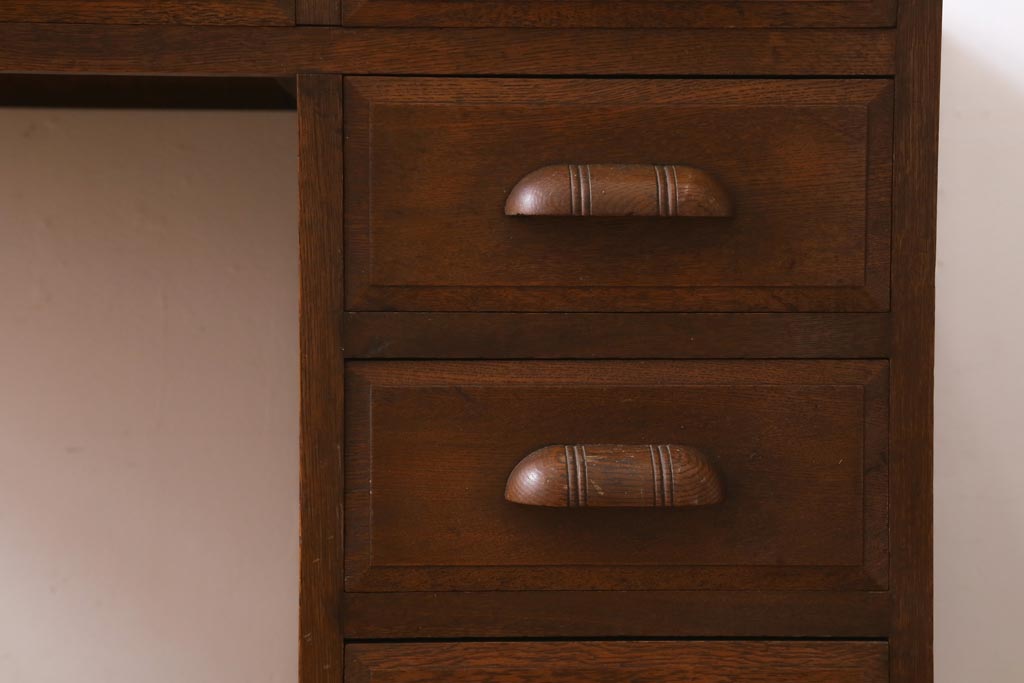 アンティーク家具　上手物!　ナラ材　テーパー脚　レトロな片袖デスク(片袖机、在宅ワーク、在宅用ワークデスク)(R-038787)