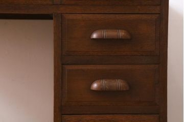 アンティーク家具　上手物!　ナラ材　テーパー脚　レトロな片袖デスク(片袖机、在宅ワーク、在宅用ワークデスク)(R-038787)