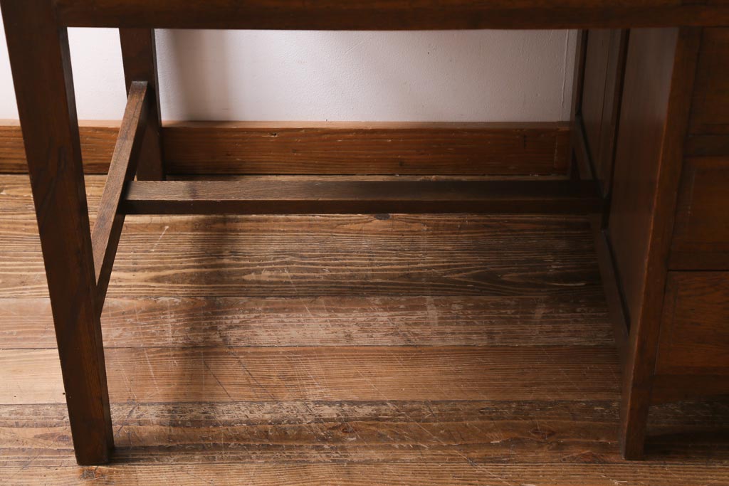 アンティーク家具　上手物!　ナラ材　テーパー脚　レトロな片袖デスク(片袖机、在宅ワーク、在宅用ワークデスク)(R-038787)