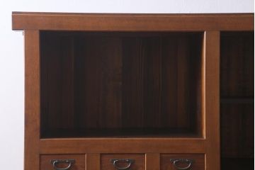 中古　国産家具　特大サイズ　総無垢材　欅・樺・ナラ材　障子戸　7尺重ね水屋箪笥(七尺水屋、和タンス、戸棚)(定価約165万円)(R-038791)