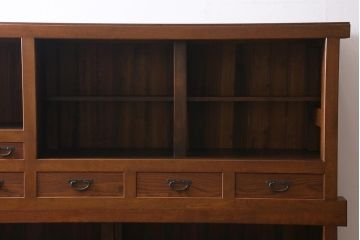 中古　国産家具　特大サイズ　総無垢材　欅・樺・ナラ材　障子戸　7尺重ね水屋箪笥(七尺水屋、和タンス、戸棚)(定価約165万円)(R-038791)