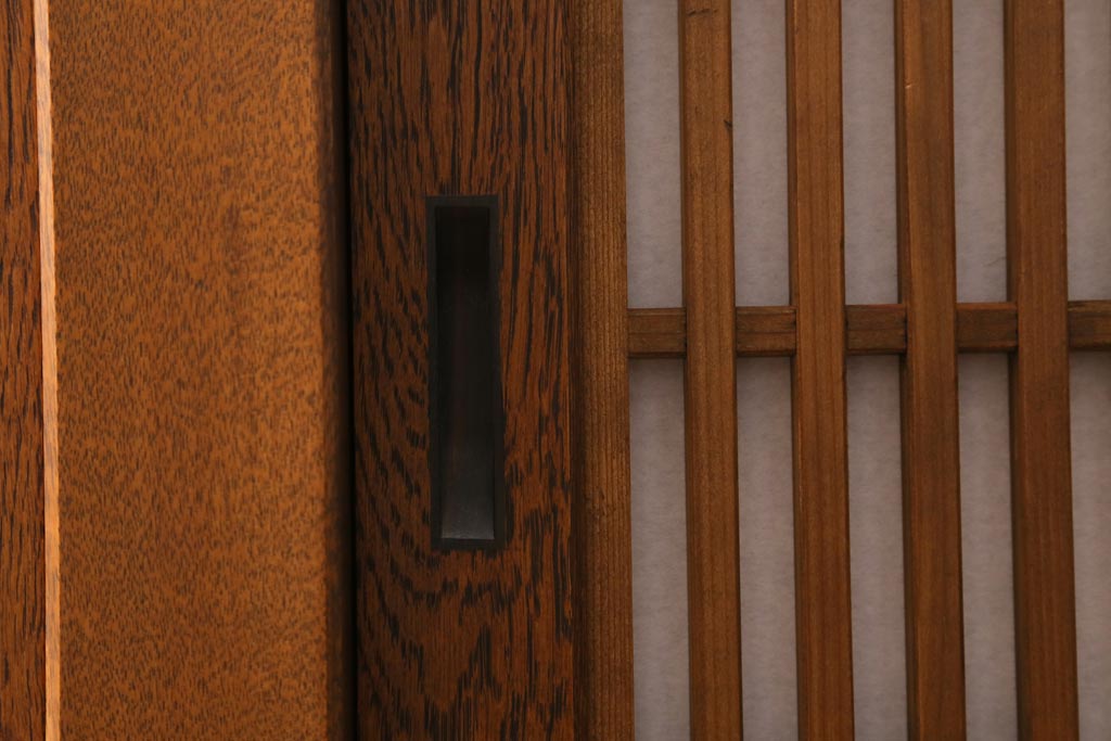 中古　国産家具　特大サイズ　総無垢材　欅・樺・ナラ材　障子戸　7尺重ね水屋箪笥(七尺水屋、和タンス、戸棚)(定価約165万円)(R-038791)