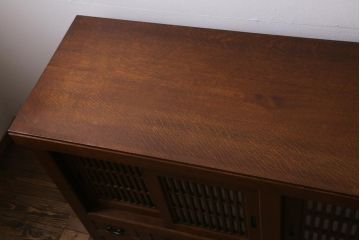 中古　国産家具　特大サイズ　総無垢材　欅・樺・ナラ材　障子戸　7尺重ね水屋箪笥(七尺水屋、和タンス、戸棚)(定価約165万円)(R-038791)