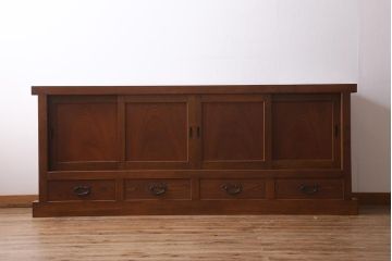 中古　国産家具　特大サイズ　総無垢材　欅・樺・ナラ材　障子戸　7尺重ね水屋箪笥(七尺水屋、和タンス、戸棚)(定価約165万円)(R-038791)