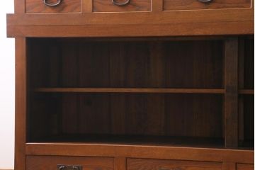 中古　国産家具　特大サイズ　総無垢材　欅・樺・ナラ材　障子戸　7尺重ね水屋箪笥(七尺水屋、和タンス、戸棚)(定価約165万円)(R-038791)