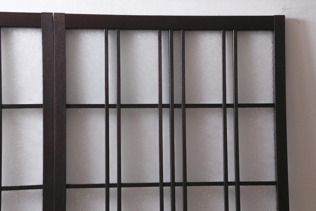 アンティーク建具　ダイヤガラス・当店オリジナルガラス入り　レトロな空間を彩るガラス戸2枚セット(引き戸、建具)(R-038795)