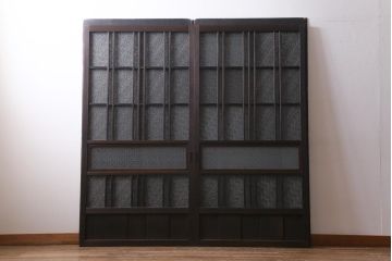 アンティーク建具　ダイヤガラス・当店オリジナルガラス入り　レトロな空間を彩るガラス戸2枚セット(引き戸、建具)(R-038795)