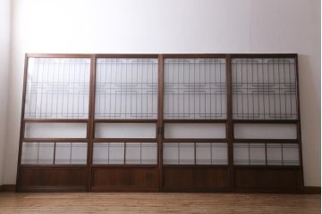 アンティーク建具　和製アンティーク　昭和中期　組子のデザインがおしゃれなガラス戸4枚セット(建具、引き戸)(R-038796)