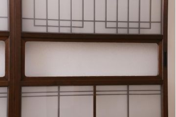 アンティーク建具　和製アンティーク　昭和中期　組子のデザインがおしゃれなガラス戸4枚セット(建具、引き戸)(R-038796)