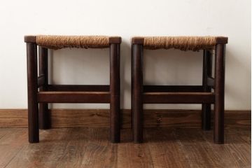 ビンテージ　松本民芸家具　初期モデル　ラッシスツール2脚セット(チェア、椅子)(R-038797)