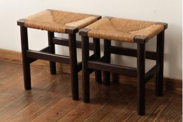 ビンテージ　松本民芸家具　初期モデル　ラッシスツール2脚セット(チェア、椅子)(R-038800)