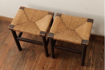 ビンテージ　松本民芸家具　初期モデル　ラッシスツール2脚セット(チェア、椅子)(R-038800)