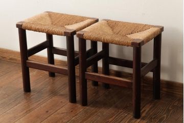 ビンテージ　松本民芸家具　初期モデル　ラッシスツール2脚セット(チェア、椅子)(R-038801)