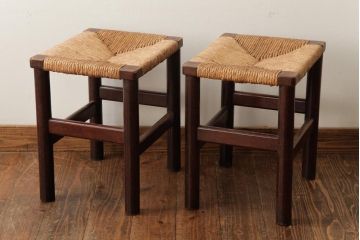 ビンテージ　松本民芸家具　初期モデル　ラッシスツール2脚セット(チェア、椅子)(R-038801)
