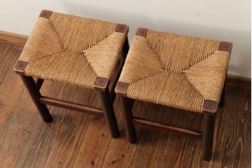 ビンテージ　松本民芸家具　初期モデル　ラッシスツール2脚セット(チェア、椅子)(R-038801)