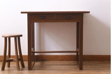 アンティーク家具　昭和レトロ　ナラ材製　上手物!ノスタルジックな佇まいが魅力のデスク(作業台、机、在宅ワーク、在宅用)(R-038845)