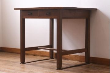 アンティーク家具　昭和レトロ　ナラ材製　上手物!ノスタルジックな佇まいが魅力のデスク(作業台、机、在宅ワーク、在宅用)(R-038845)