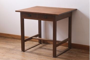 アンティーク家具　昭和レトロ　ナラ材製　上手物!ノスタルジックな佇まいが魅力のデスク(作業台、机、在宅ワーク、在宅用)(R-038845)