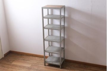 アンティーク家具　昭和初期　縦長　シャビーなペイントが味のある木製オープンラック(棚、陳列棚、収納棚)(R-038862)