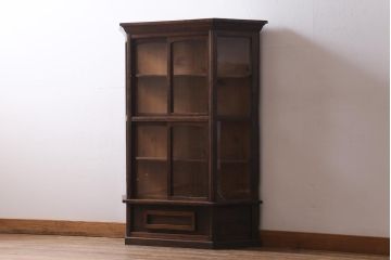 アンティーク家具　大正ロマン　前面栗材　レア!　縦型台形のガラスケース(ショーケース、陳列棚)(R-038864)