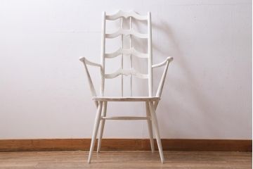 ヴィンテージ家具　イギリスビンテージ　ERCOL(アーコール)　アンティークペイント　希少!洗練された佇まいのラダーバックアームチェア(ダイニングチェア、椅子)(R-038870)