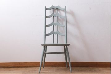 ペイント家具　イギリスヴィンテージ　ERCOL(アーコール)　希少!淡いカラーが優しげな雰囲気のラダーバックチェア(ダイニングチェア、椅子、ビンテージ)(R-038879)