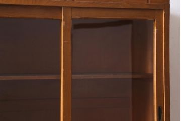 アンティーク家具　昭和レトロ家具　懐かしさ感じる重ねガラス戸棚(キャビネット、収納棚)(R-038881)