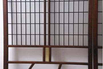 アンティーク建具　和製アンティーク　昭和初期　当時物色ガラス入り!格子のデザインが目を引くガラス戸2枚セット(建具、引き戸)(R-038884)