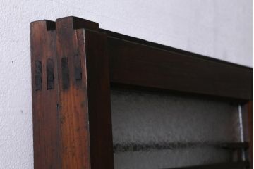 アンティーク建具　和製アンティーク　昭和初期　当時物色ガラス入り!格子のデザインが目を引くガラス戸2枚セット(建具、引き戸)(R-038884)