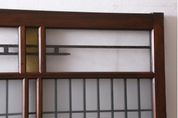 アンティーク建具　和製アンティーク　昭和初期　当時物色ガラス入り!格子のデザインが目を引くガラス戸2枚セット(建具、引き戸)(R-038884)