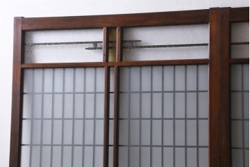 アンティーク建具　和製アンティーク　昭和初期　当時物色ガラス入り!格子のデザインが目を引くガラス戸2枚セット(建具、引き戸)(R-038884)