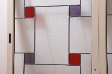 アンティーク建具　和製アンティーク　色ガラス・モールガラス・気泡ガラス入り　ステンドグラスがレトロなガラス戸2枚セット(窓、建具)(R-038885)