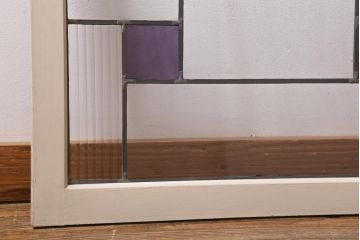 アンティーク建具　和製アンティーク　色ガラス・モールガラス・気泡ガラス入り　ステンドグラスがレトロなガラス戸2枚セット(窓、建具)(R-038885)