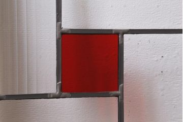 アンティーク建具　和製アンティーク　色ガラス・モールガラス・気泡ガラス入り　ステンドグラスがレトロなガラス戸2枚セット(窓、建具)(R-038885)