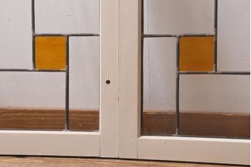 アンティーク建具　和製アンティーク　ステンドグラスがレトロなガラス戸2枚セット(窓、建具)(R-038886)