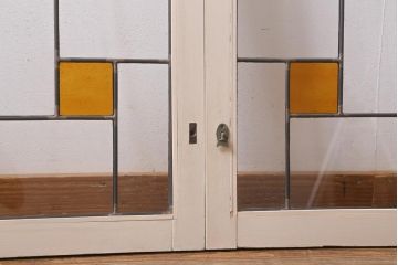 アンティーク建具　和製アンティーク　ステンドグラスがレトロなガラス戸2枚セット(窓、建具)(R-038886)
