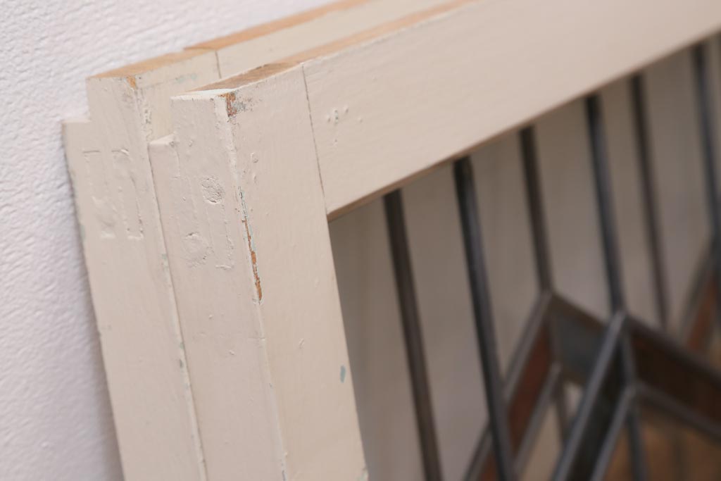 アンティーク建具　古建具リメイク　オリジナルペイント　赤と青のジグザク模様が目を引くガラス戸2枚セット(窓、建具)(R-038888)